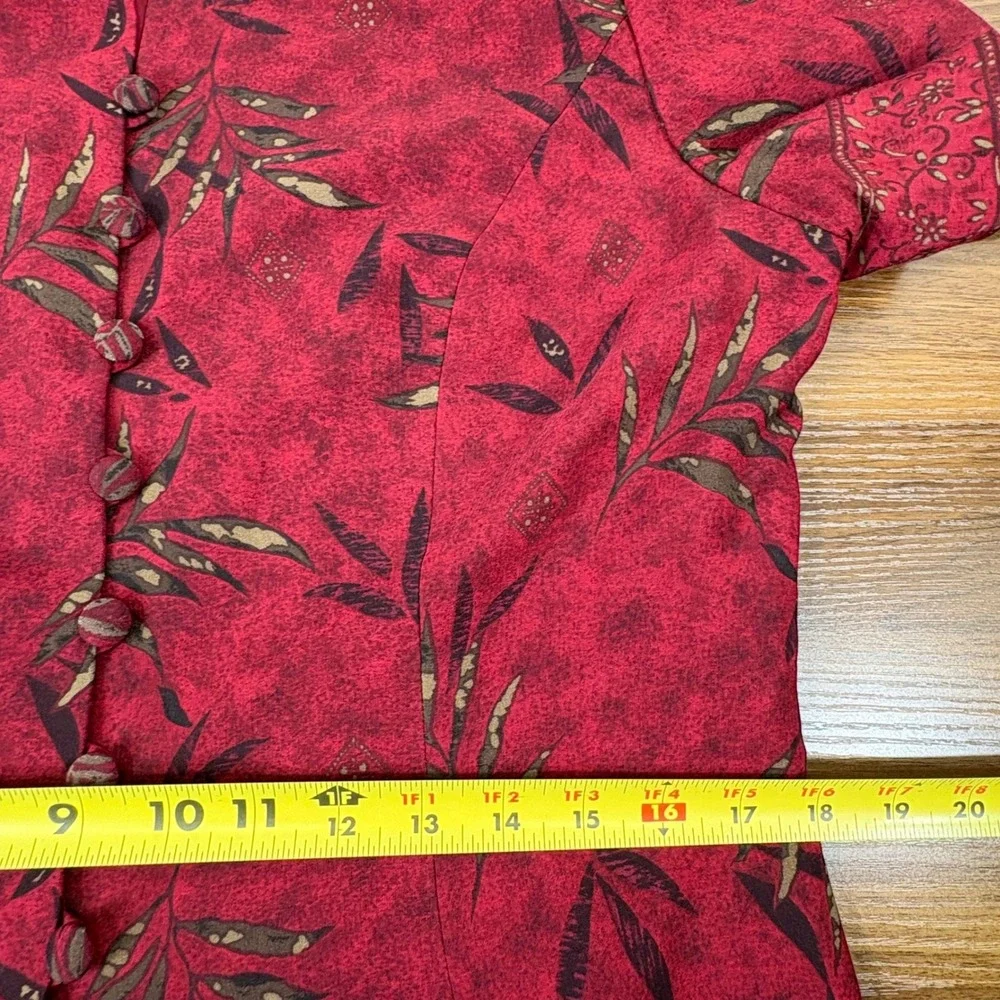 Kasper ASL Skirt Suit Women 12 Red Leaf Print Vintage 90s Rayon Whimsigoth Chic